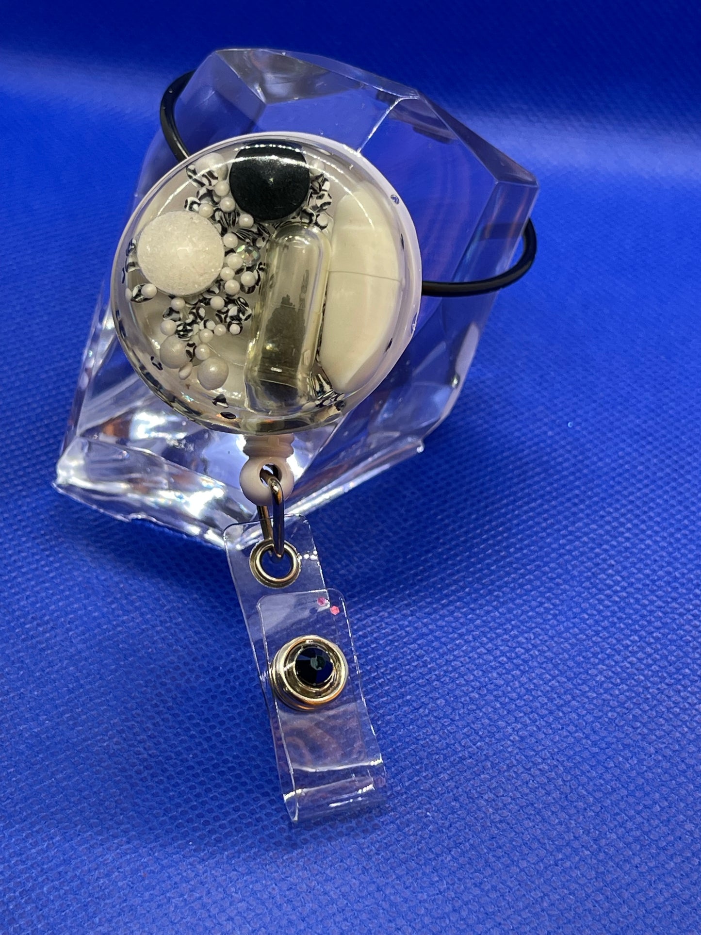 Black and White Happy Pill Badge Reel